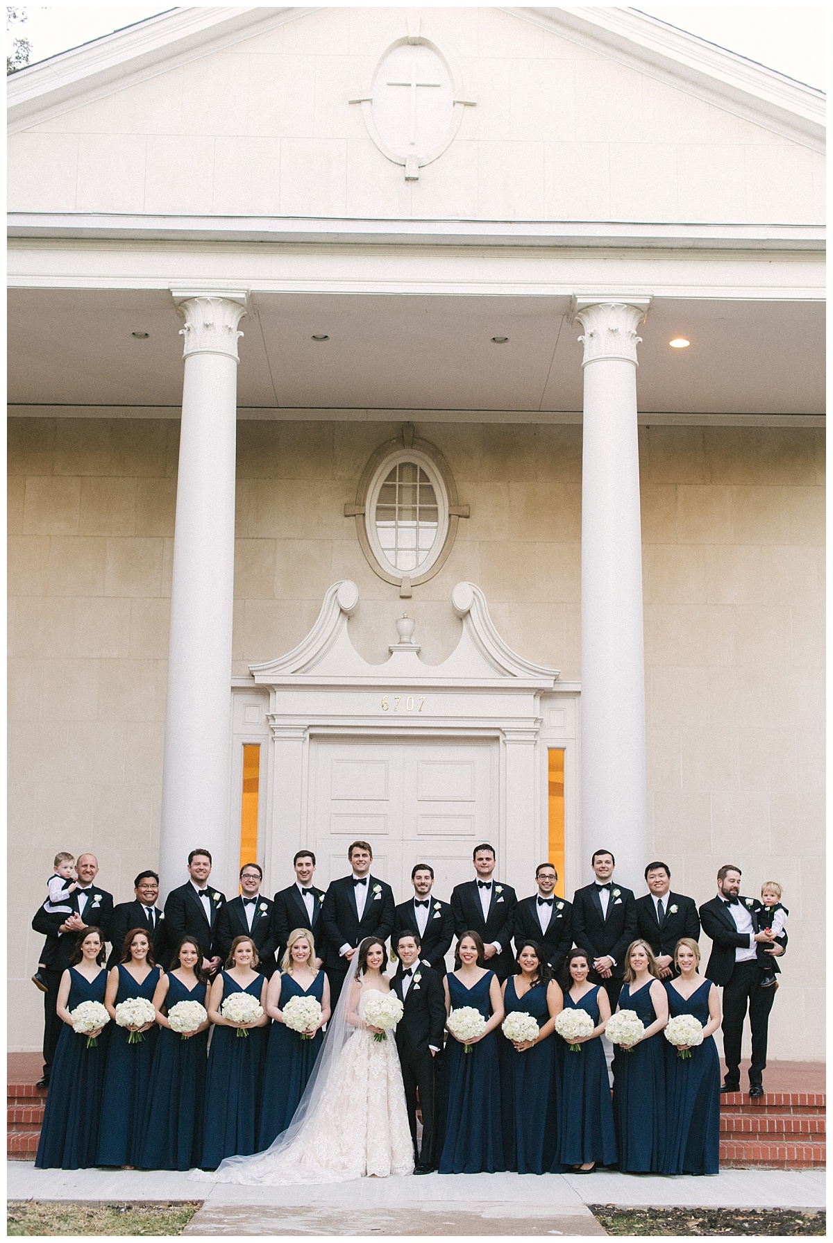 Traditional white, gold, and black Dallas Wedding Royal Lane Baptist Church Room on Main Wedding Flowers