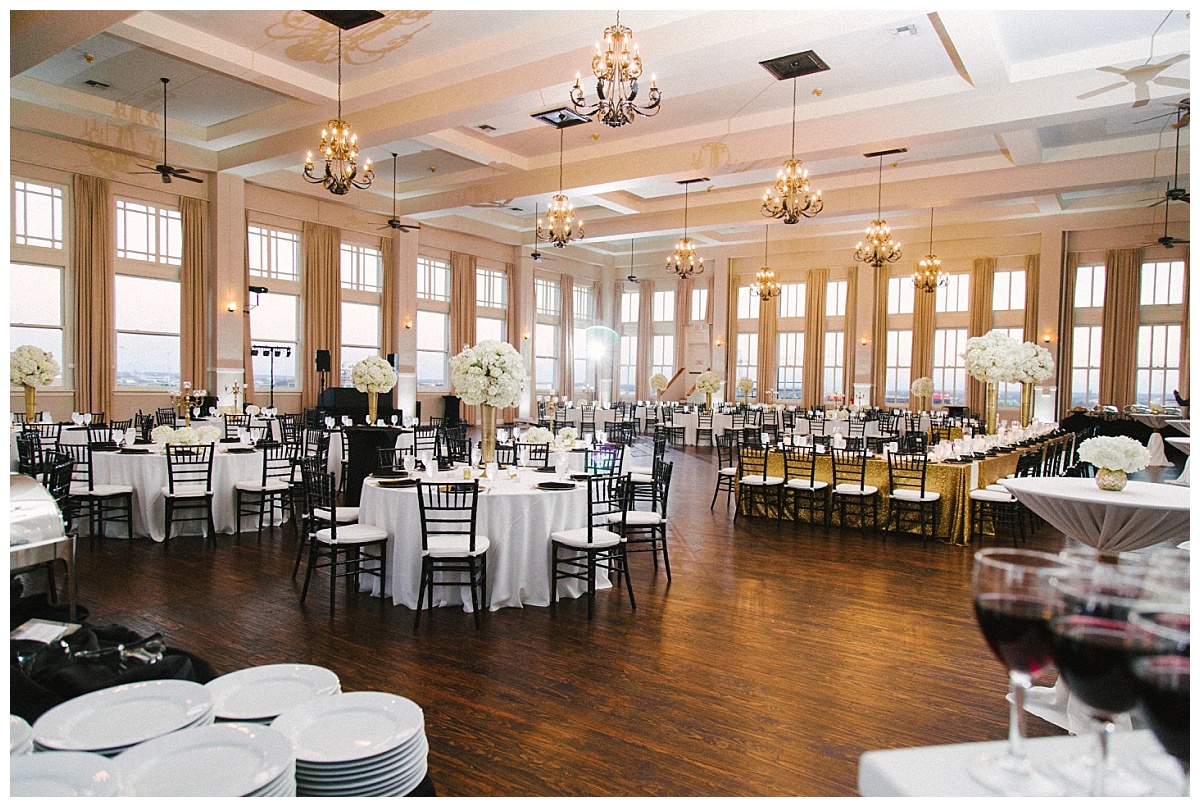 Traditional white, gold, and black Dallas Wedding Royal Lane Baptist Church Room on Main Wedding Flowers