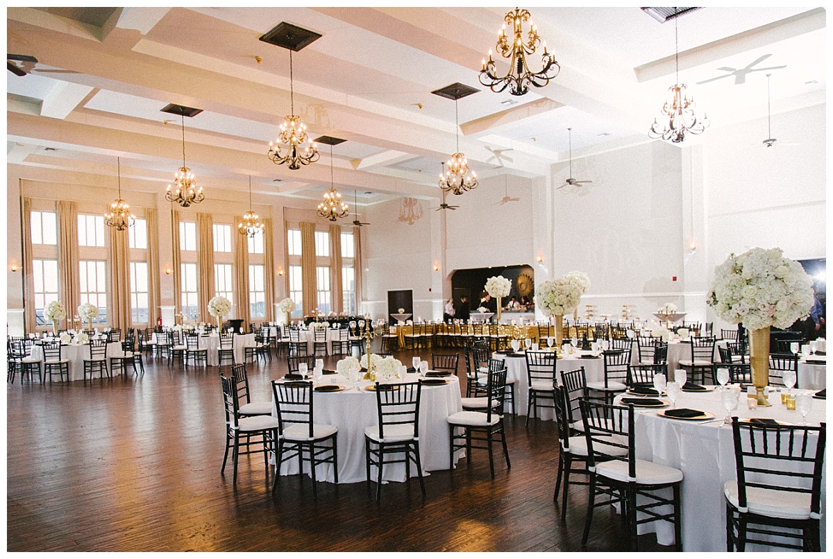 Traditional white, gold, and black Dallas Wedding Royal Lane Baptist Church Room on Main Wedding Flowers