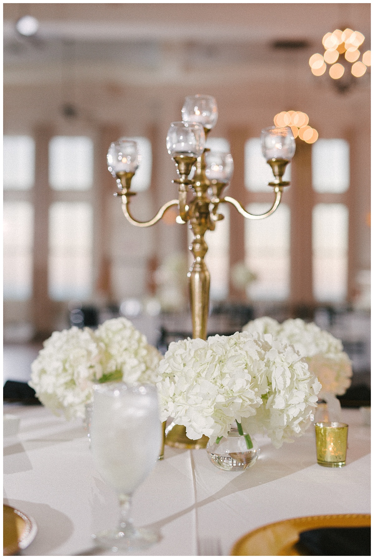 Traditional white, gold, and black Dallas Wedding Royal Lane Baptist Church Room on Main Wedding Flowers