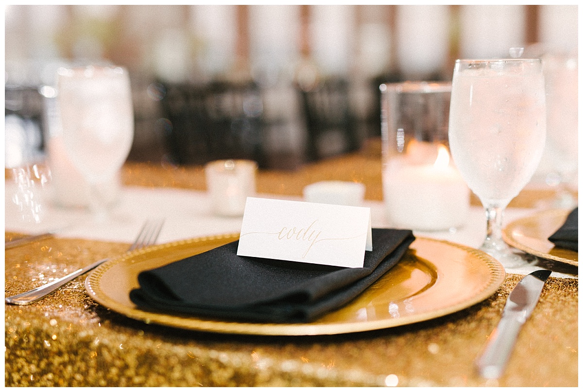 Traditional white, gold, and black Dallas Wedding Royal Lane Baptist Church Room on Main Wedding Flowers