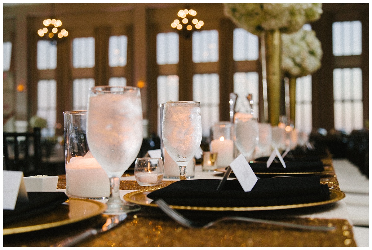 Traditional white, gold, and black Dallas Wedding Royal Lane Baptist Church Room on Main Wedding Flowers