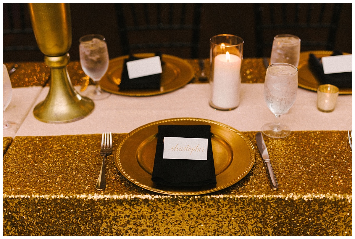 Traditional white, gold, and black Dallas Wedding Royal Lane Baptist Church Room on Main Wedding Flowers