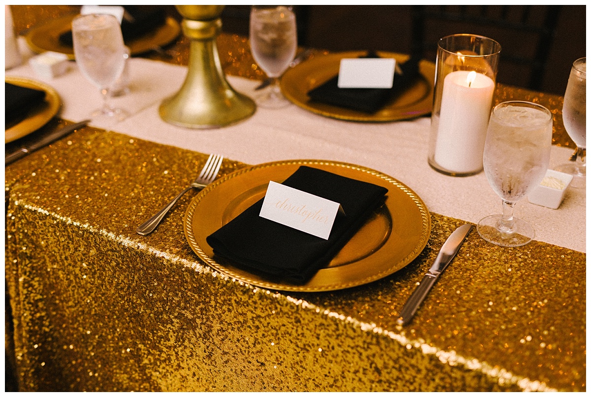 Traditional white, gold, and black Dallas Wedding Royal Lane Baptist Church Room on Main Wedding Flowers