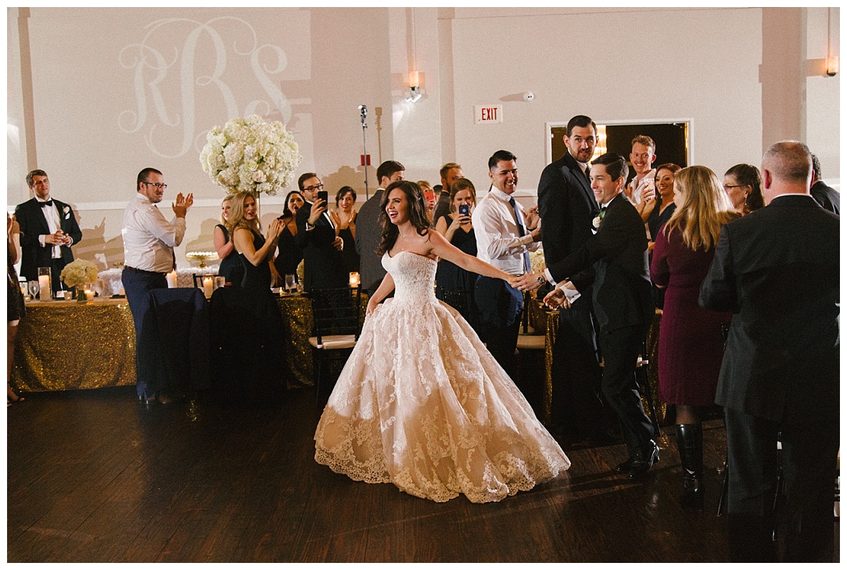 Traditional white, gold, and black Dallas Wedding Royal Lane Baptist Church Room on Main Wedding Flowers