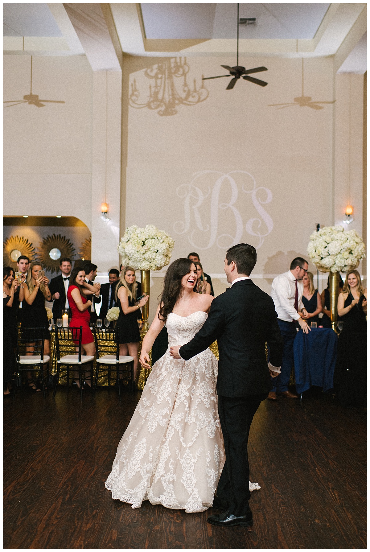 Traditional white, gold, and black Dallas Wedding Royal Lane Baptist Church Room on Main Wedding Flowers