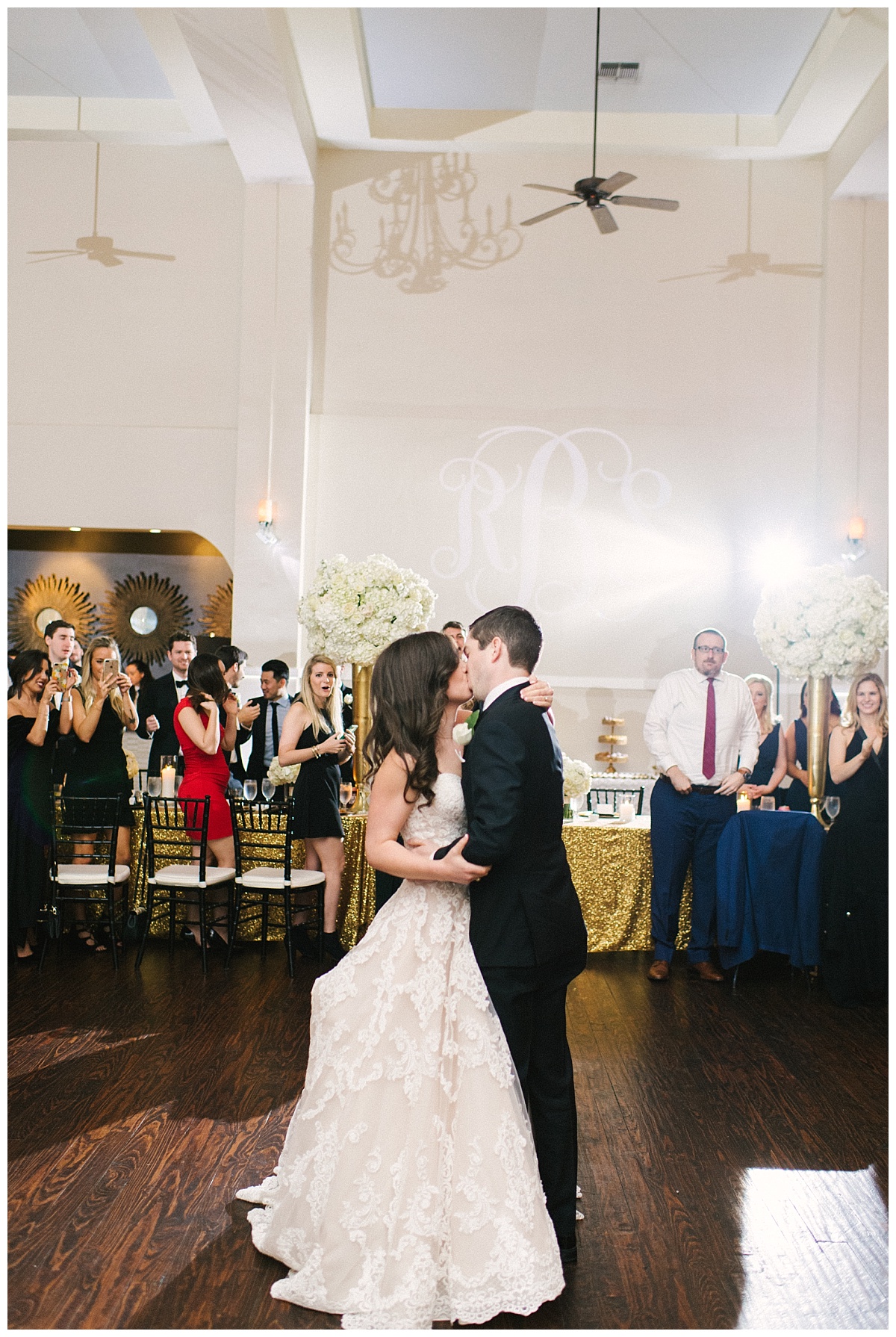 Traditional white, gold, and black Dallas Wedding Royal Lane Baptist Church Room on Main Wedding Flowers