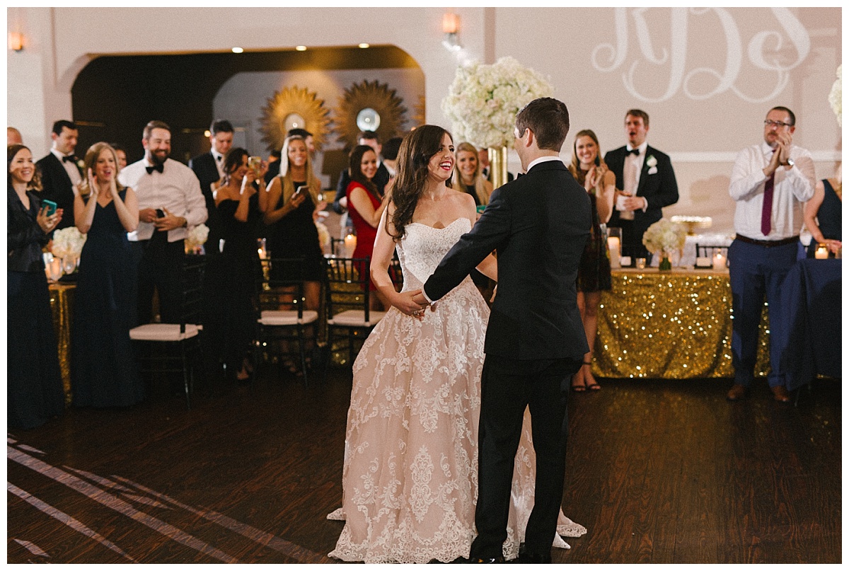 Traditional white, gold, and black Dallas Wedding Royal Lane Baptist Church Room on Main Wedding Flowers