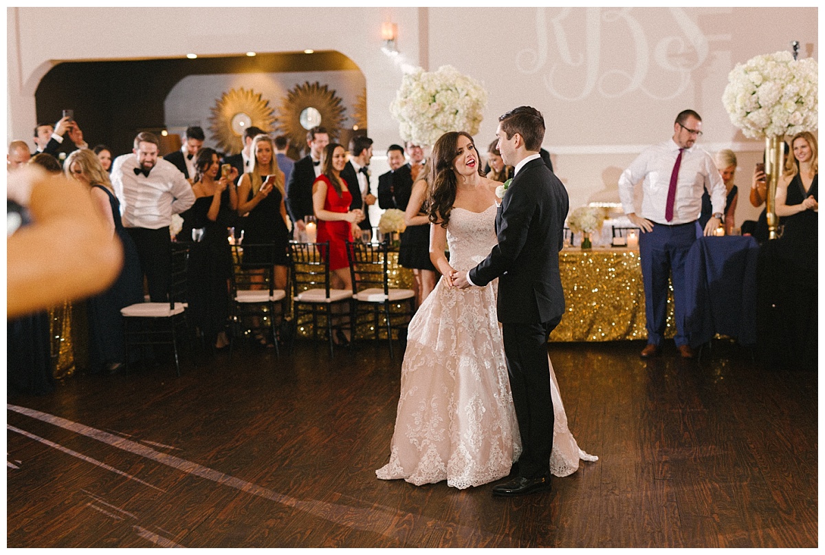 Traditional white, gold, and black Dallas Wedding Royal Lane Baptist Church Room on Main Wedding Flowers